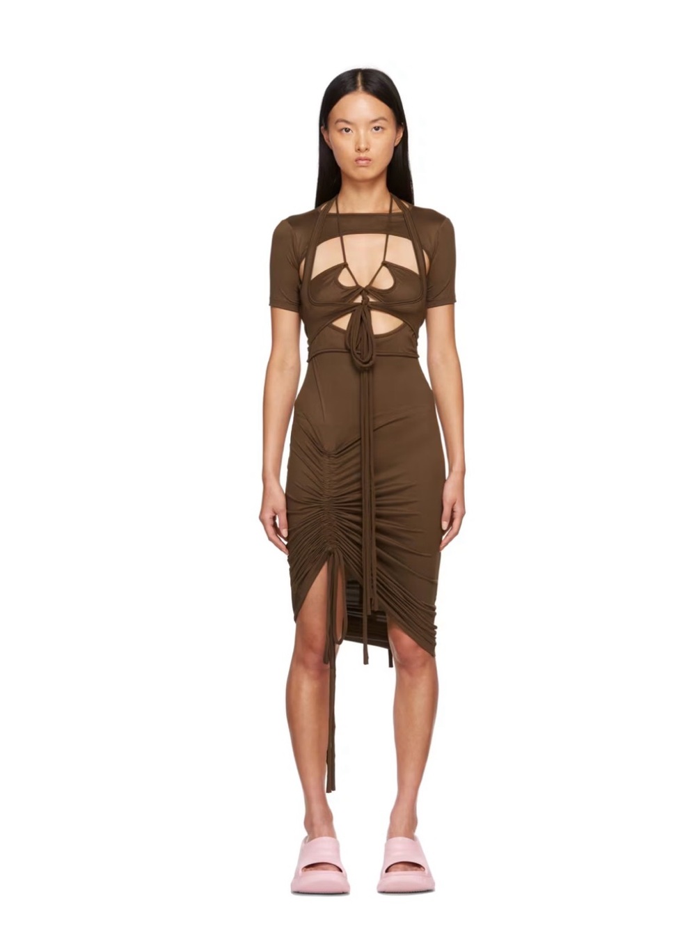 HYEIN SEO SSENSE Exclusive Brown Cutout Mini Dress